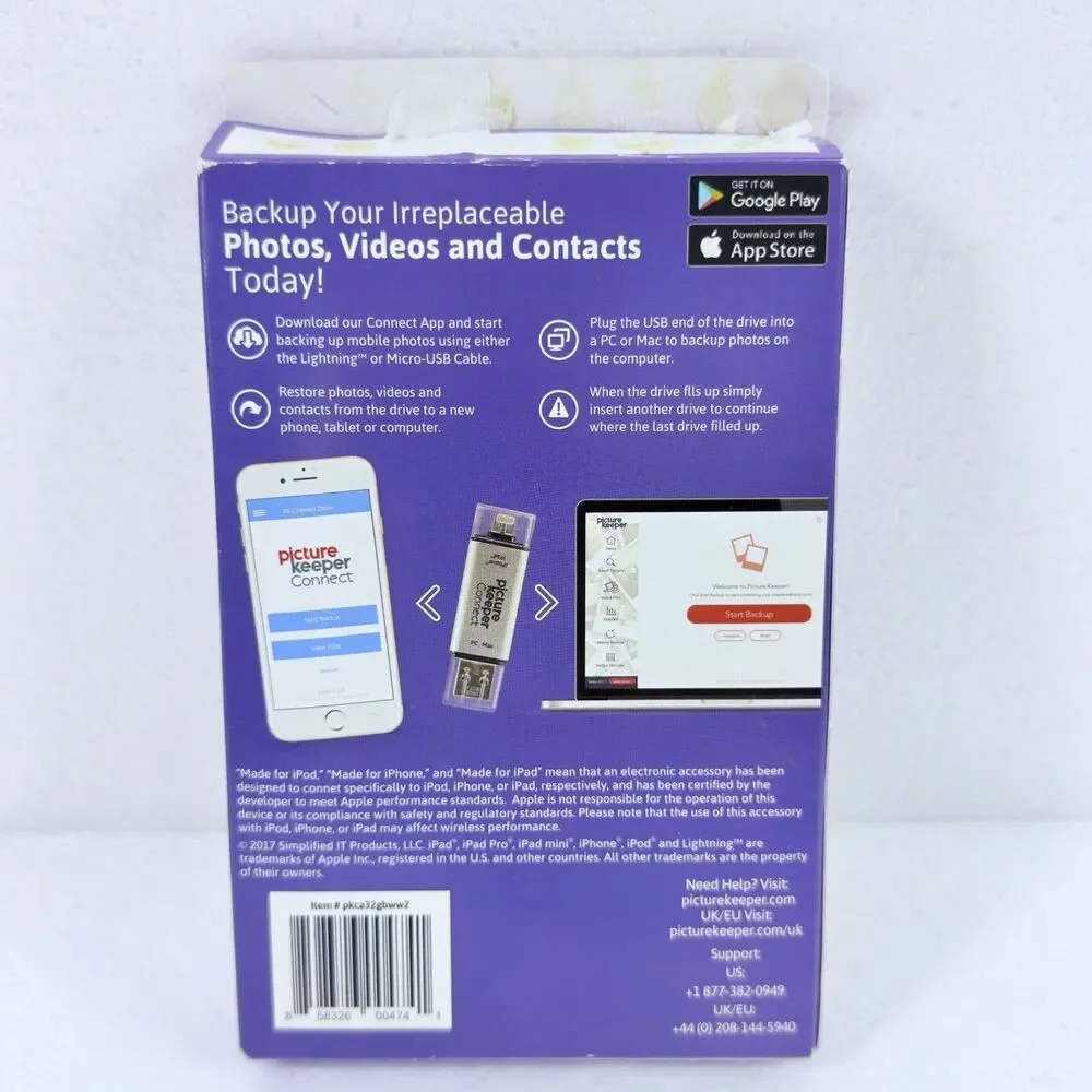 Picture Keeper Connect 32GB Photo Backup Drive iPhone Android Computer New